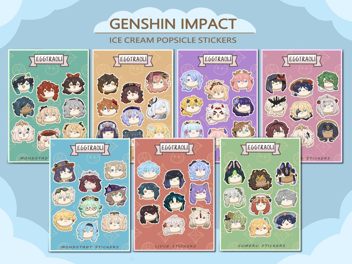 Genshin Ice Cream Sticker Sheets